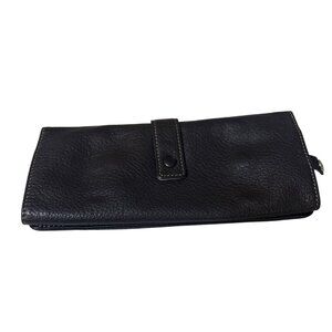 Levenger Black Leather Travel Jewelry Roll Bag With Snap Closures & Zippered Com